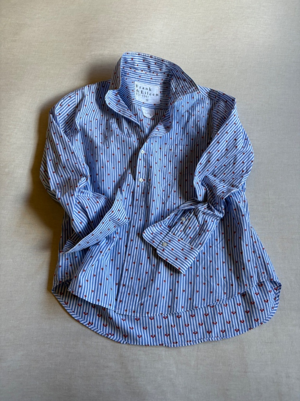 Frank & Eileen "Eileen" Relaxed Button-Up Shirt, Blue Stripe with Hearts